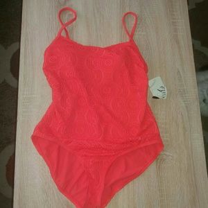 Coral lace bathing suit